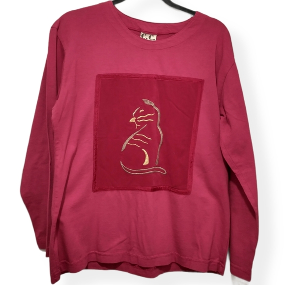 Vintage 90's Pink Kitty Cat Stylized Graphic Long Sleeve Top Size Small W/Tags - Picture 1 of 5